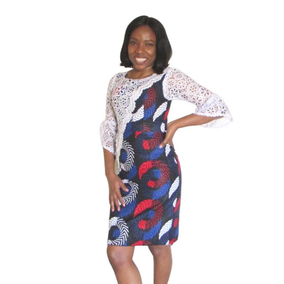 Multicolored pencil dress with lace overlay - Picture 3 of 4